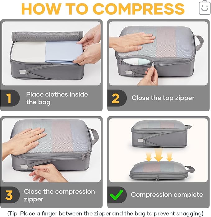 Veken 6/9/11 Set Compression Packing Cubes for Travel Essentials,Compressible Expandable Luggage Suitcase Organizer Bags with Garment Bag,Space Saver Bags with Over 1000 pcs of Mesh Holes(Gray) - Image 3