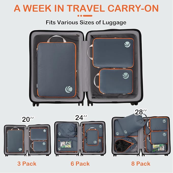 Cipway Compression Packing Cubes, Ultralight Luggage Organizer Bags, Travel Essentials for Carry on Suitcase (3 Piece,Gray) - Image 7
