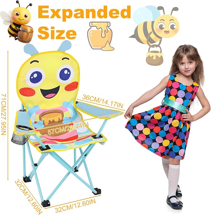 KABOER Kids Outdoor Folding Camping Chair with Cup Holder Carrying Bag | Portable Camping Chair for Beach Picnic Camping Travel Lawn Ages 3-10 - Image 2