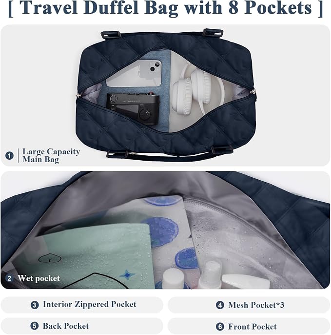 Travel Duffel Bag, Carry On Overnight Weekender Bags for Women | Travel Bag with Wet Pocket & Trolley Sleeve, For Spirit Airlines 18x14x8 Personal Item Bag - Image 5