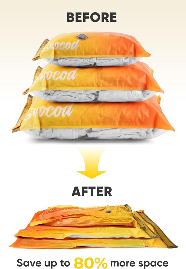 Travel Vacuum Bags with Pump, 15 Pack Vacuum Storage Bags for Clothing, Brushless Motor Type-C Rechargeable Pump, Compression Packing Bags for Travel, Suitcase, Closet and Home Storage, Yellow - Image 3