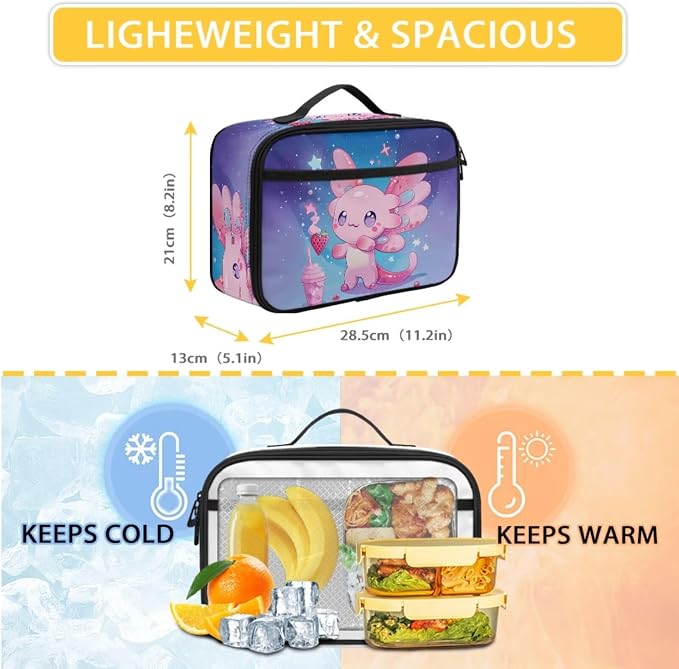 Axolotl School Backpack for Girls with Lunch Box Kawaii School Bag Set and Lunchbox Pencil Case 17 Inch Book Bags for 3rd Graders Kids Lunch Bag for Primary School - Image 4