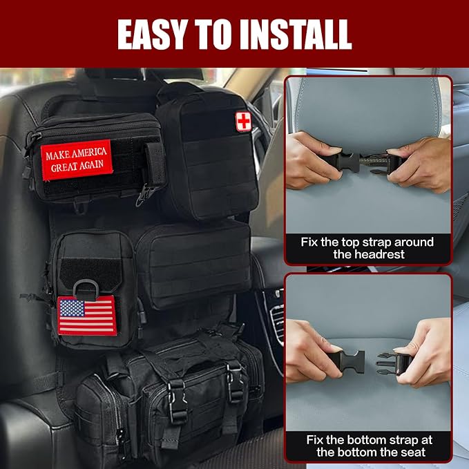 Tactical Car Seat Back Organizer,Tactical Molle Seat Back Organizer with 5 Detachable Molle Pouch,Velcro Label Can Be Removed,Universal Fits for Car Truck Jeep Vehicle - Image 5