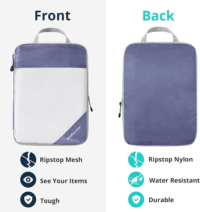 9 Set Compression Packing Cubes for Travel - Compressible, Lightweight, and Space-Saving Packing Cubes, Travel Essentials for Women, Bluish Purple - Image 5