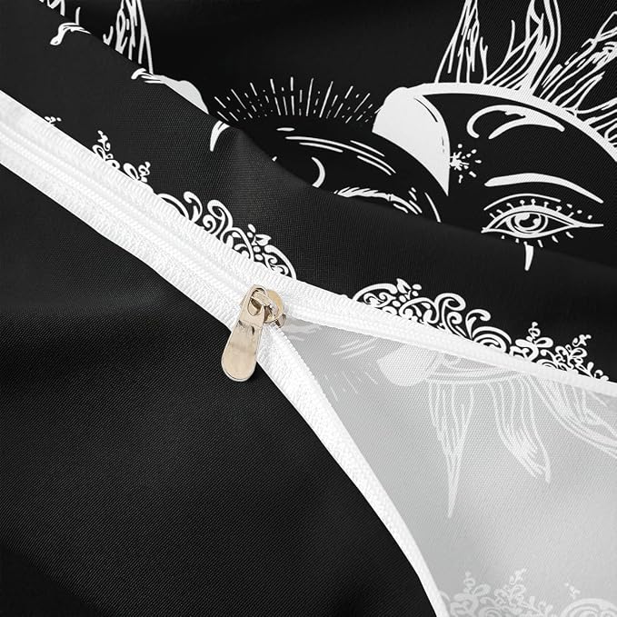 Erosebridal Mandala Duvet Cover Full Sun and Moon Decor Comforter Cover Set with Zipper Ties Boho Exotic Style Black and White Bedding Set Botanical Floral Decor Duvet Cover for Adult Women Teen Men - Image 5