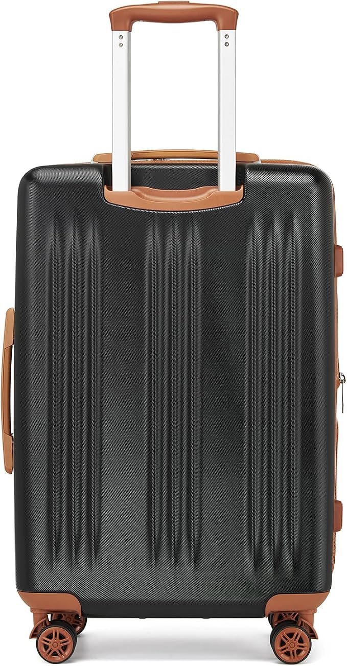 Kono Lightweight 28 Inch Expandable Luggage with Quiet Spinner Wheels TSA Lock, Scratch and Drop Resistant PC+ABS Hardside Durable Large Checked Suitcase, Black & Brown - Image 9