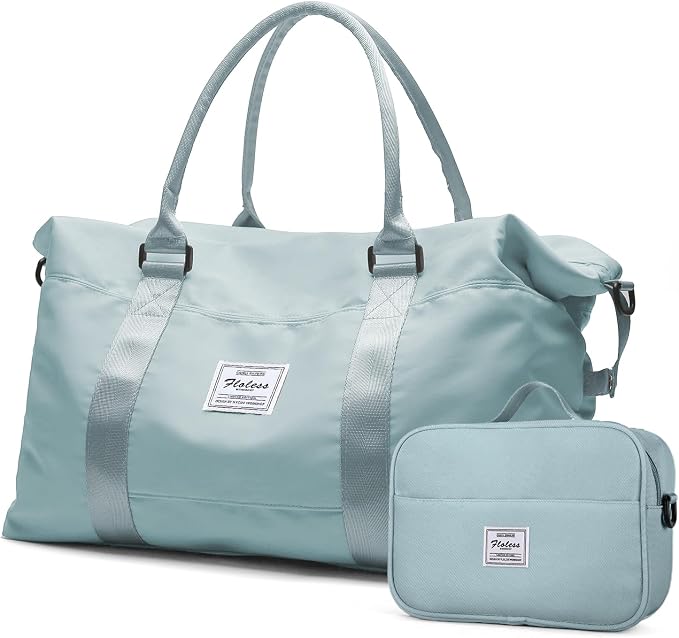 Travel Duffel with Toiletry Bag, Weekender Overnight Carry-on, Extra Large Light Blue by HYC00