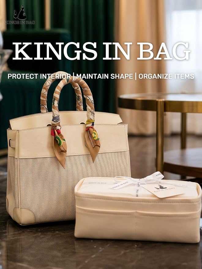 Satin Purse Organizer for Birkin 40, Craie | Custom Fit, Multiple Pockets, Lightweight Purse Essentials, Ideal for Travel, Shopping, and Daily Use - Image 2