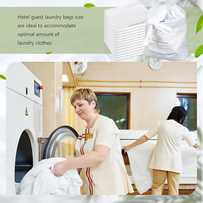 200 Pack Hotel Laundry Bags Bulk 1.38 Mil 14" x 24" Laundry Plastic with Drawstring Closure Writing Strips Patient Personal Belongings Dirty Clothes Bag for Factory Travel Hospital - Image 5