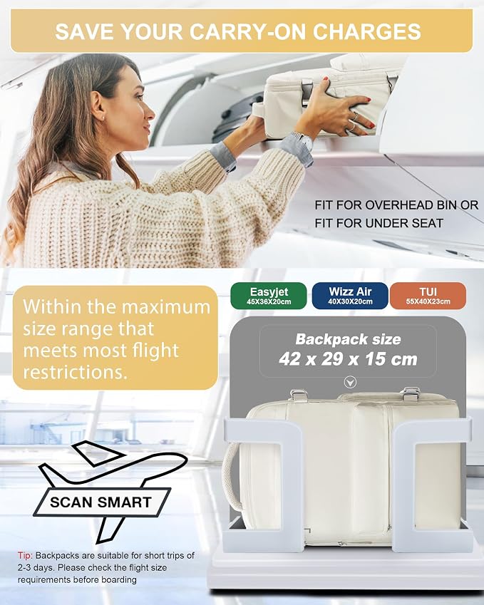winspansy Vacuum Backpack Travel Essentials with Air Pump Compression Bags for Travel Carry on Flight Approved Seal Vacpack Personal Item Backpack with Vacuum System for Women Men Beige - Image 6