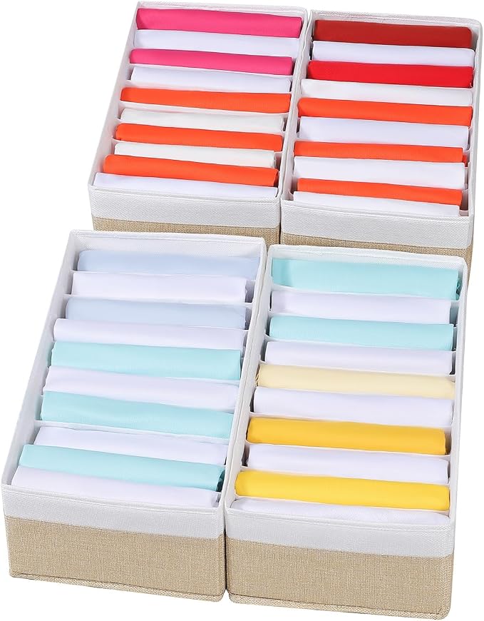 4 Packs T-shirt Drawer Organizers for Clothing,10 Grids Compartment Wardrobe Storage Box, Clothes Organizer for Folded Clothes, T-shirt, Legging-15.75''x9.06''x5.91-BeigeWhite by Coorganisers