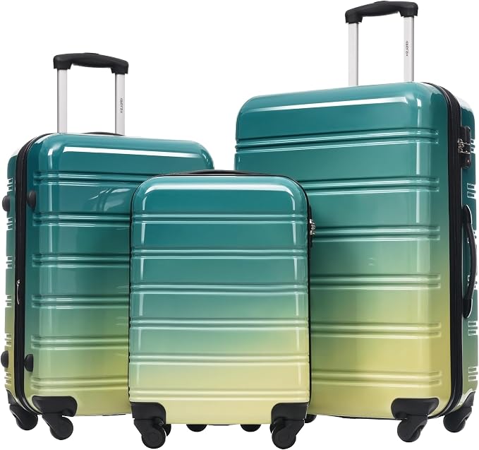 Merax Luggage Sets 3 Piece, Hardside Suitcase with Spinner Wheels,20+24+28 | Lightweight Gradient Color Suitcase with Carry on Luggage, Expandable Convenient Travel,Green and Yellow by Merax
