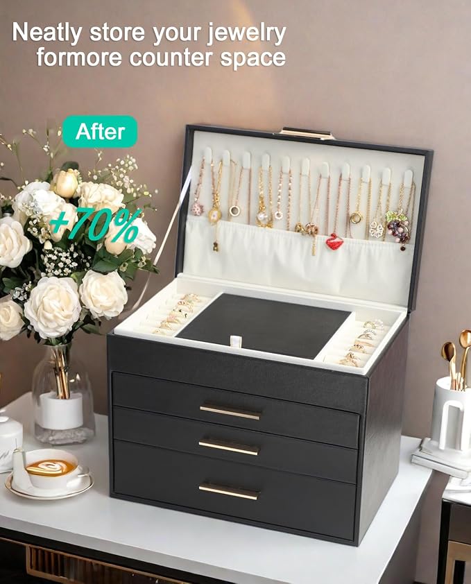 BOOVO Jewelry Boxes for Women, White and Black 6 Layer Large Jewelry Box for Necklace, Bracelet, Earrings, Rings Storage, Jewelry holder Organizer for Girls Gift (Black, 5 Layer) - Image 6