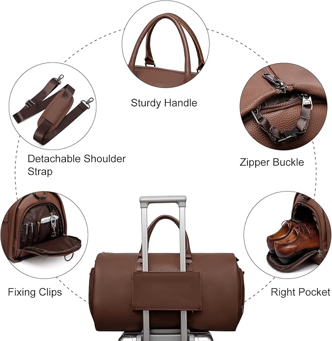 Garment Bags for Travel, 45L Carry-On Convertible Duffle with Strap | 2-in-1 hanging suit bag converts to duffel, shoe compartment, waterproof PU leather, wrinkle-free, detachable strap - Image 5