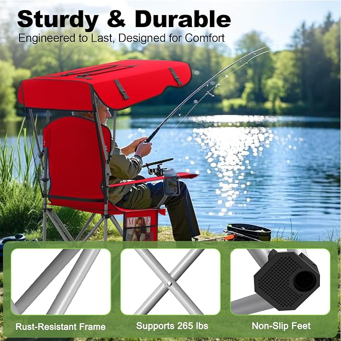VTOY Portable Camping Chair with Canopy - Folding Chair with Canopy, Durable 600D Oxford Canopy Chair for Camping, Beach, Picnics, Fishing & Sports - Image 5