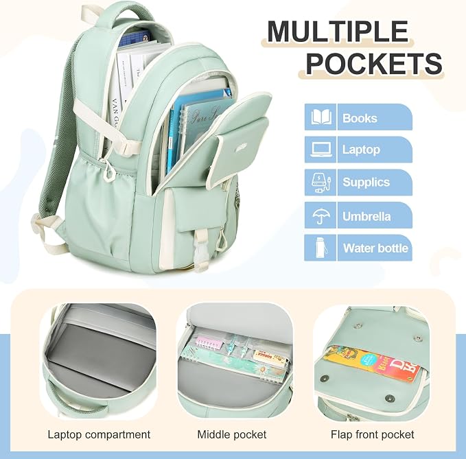 DIGOBAY Backpacks for Girls, 6PCS School Backpack with 43OZ Bento Box Lunch Bag Pencil Pouch for Teen Girls Kids Elementary Primary Middle High College Travel School bag Bookbag Set - Image 3