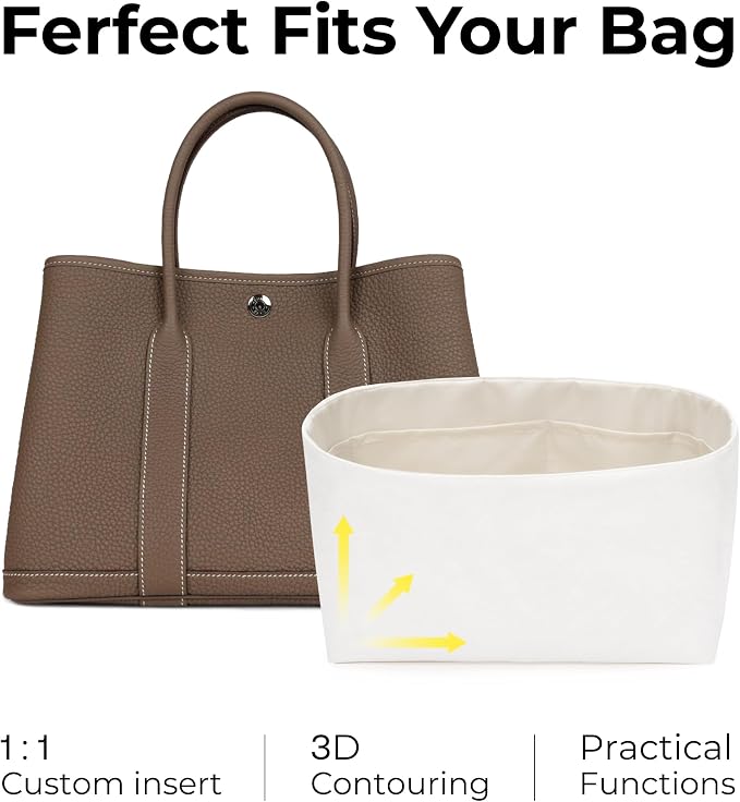 Tote Bag Organizer Insert for HERMES Garden Party 30, Custom Fit Inside Premium Craie Lightweight WaterResistant Purse Insert with Cup Holder Accessories - Image 3
