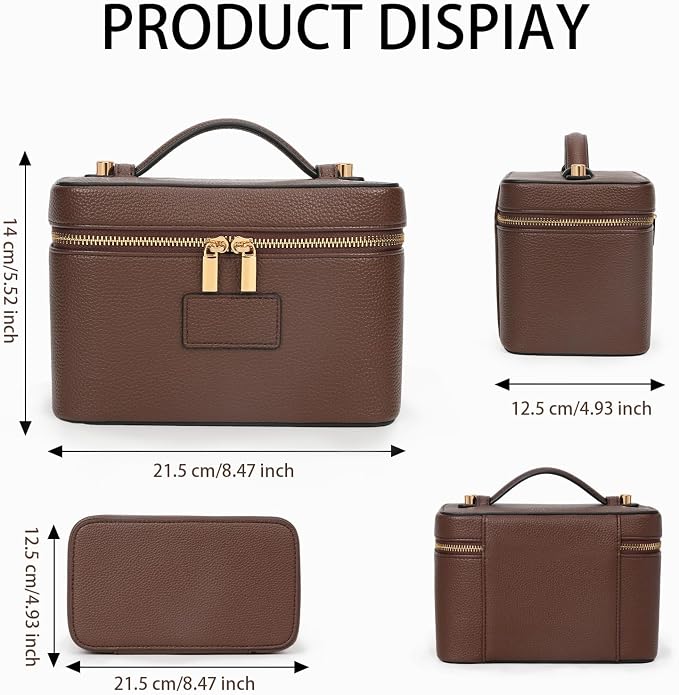 Makeup Bag Vanity Case with Removable Divider Travel Toiletry Bag Portable Cosmetic Bag Makeup Organizer Case (Coffee) - Image 4