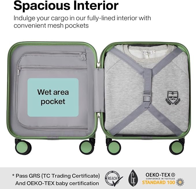 mixi Upgrade Carry on Luggage 14 Inch Underseat Personal Item Suitcases with Spinner Wheels, Hardside Rolling Suitcase PC with TSA Lock Lightweight Travel Case, Fine Grid Avocado Green - Image 5