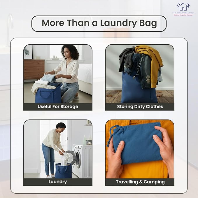 LFH Home Large Premium Cotton Rich Canvas Laundry Bag with Drawstring and Handles Heavy Duty, Multi-Use, and Washable for Home, Travel, College or Storage 28x36 (Pack of 2)-Sky Blue - Image 6