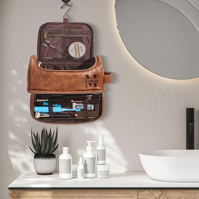 Personalized Toiletry Bag For Men, Husband, Boyfriend, Dad Large Capacity PU Leather Travel Dopp Kit Handcrafted Custom Name Unique Gift For Birthday| Fathers Day| Anniversary| Wedding Groomsmen Gifts - Image 6
