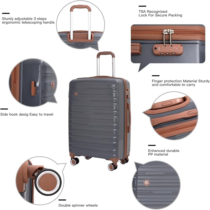 Travelhouse Luggage Sets 5 Piece with Double Spinner Wheels,PP Hardside Suitcase Sets with TSA Lock,Carry On Luggage Set with Travel Duffle Bag for Women and Men - Image 4