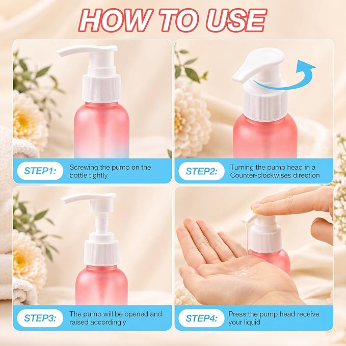 Nuenen 48 Pcs Refillable Empty Lotion Bottles 4oz/120ml Plastic Pump Bottles Conditioner Shampoo Dispenser Leak Proof Pump Container for Body Wash, Creams, Liquid Soap (Pink Blue Gradient) - Image 4