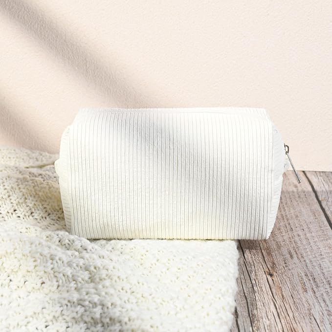 SOIDRAM 2 Pack Corduroy Makeup Bag for Women, Beige Makeup Pouch Small Cosmetic Bag Travel Toiletry Organizer for Skincare, Brushes & Essentials - Image 8