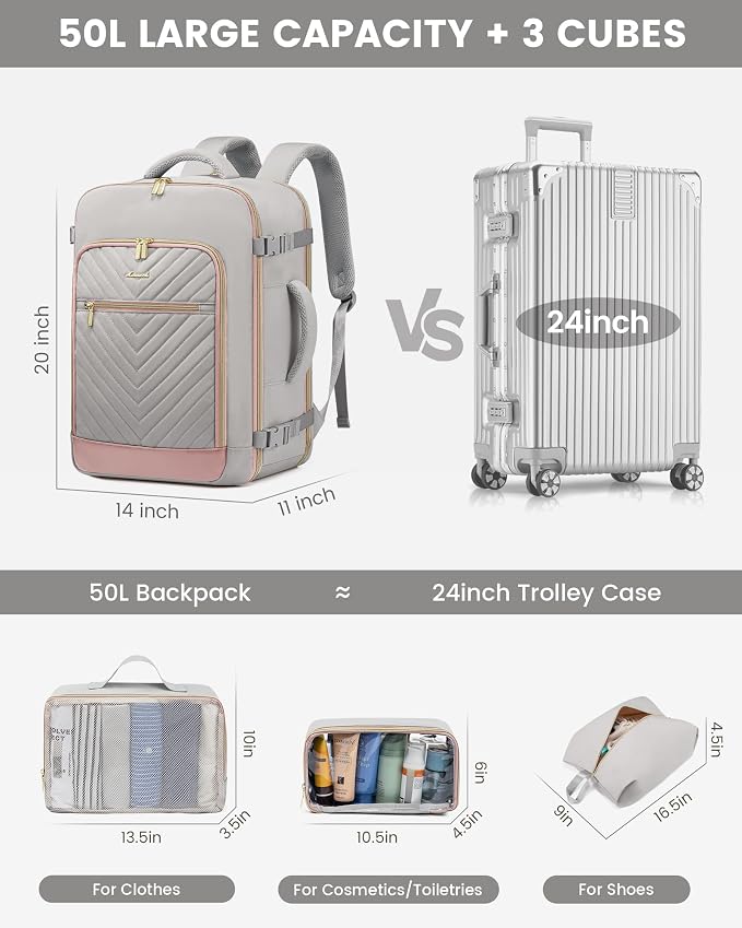 LOVEVOOK Travel Backpack For Women,40L Carry On Backpack Flight Approved,TSA Personal Item Travel Bag Fits 17 Inch Laptop,Business Weekender Overnight Daypack with Toiletry Bag and 2 Packing Cubes - Image 3