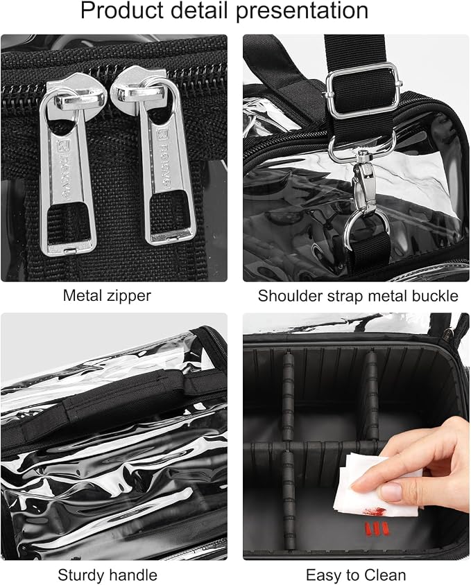 TANTO Makeup Brush Case, Clear Extra Large Cosmetic Organizer Holder Professional Makeup Artist Train Case with Adjustable Dividers&Strap Portable Makeup Brush Holder (02A-Black（XX Large）) - Image 7