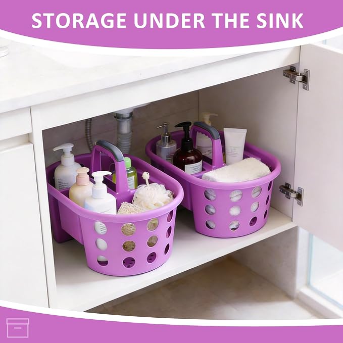 SIMPLYKLEEN Large Shower Caddy Portable 2PC - Made in USA Plastic Jumbo Size Dorm Storage Candy Tote with Handle Shower Organizer for Bathroom, Pantry, Kitchen, College Dorm, Purple - Image 7