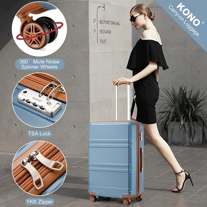 Kono 28 Inch Luggage Expandable Suitcase with Spinner Wheels TSA Lock | Lightweight PC+ABS Hardside Large Checked Luggage Durable Rolling Suitcase Apricot Blue - Image 4