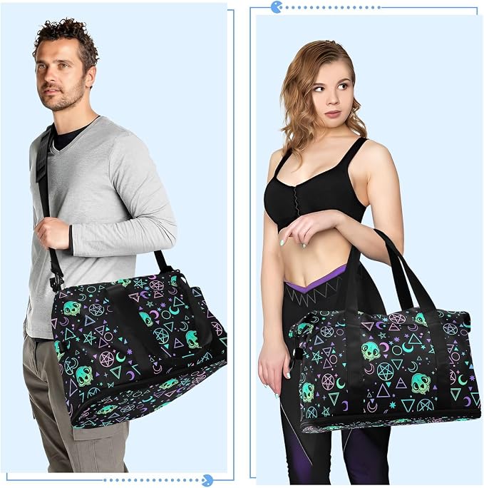Travel Duffel Tote Bag Magic Skulls Sports Duffel Bag with Wet Pocket Weekender Overnight Bag for Women Men Gym Bag, Carry On Bag Hospital Bag for Labor and Delivery - Image 5
