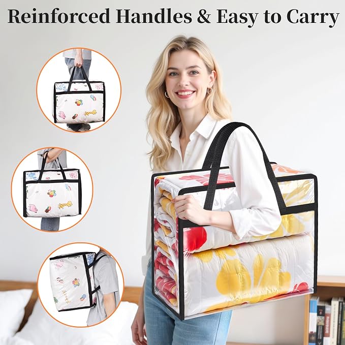 SpaceTrove Clear Clothes Storage Bags, 6 Pack Closet Organizers and Under Bed Storage Containers, Foldable Moving Bags with Zippers for Comforter, Blanket, Bedding, Duvet, PVC Packing Bags 40L - Image 7