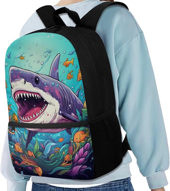 Shark Backpack for Boys Kids Backpack with Lunch Box Water Bottle Pouch and Soft Pencil Case 4PCS Set Cute Bookbag with Front Pocket 17" Large School Bag with Side Pocket for Elementary Girls - Image 2