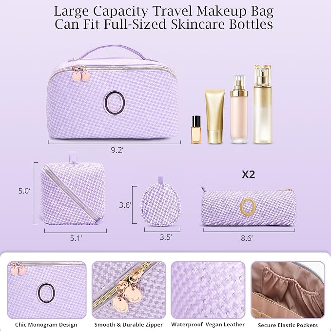 Personalized Gift Travel Makeup Bag: Initial Makeup Organizer Bag for Women | 3-in-1 Custom Make up Bag Set - Vegan Leather Travel Cosmetic Bag - Luxury Gift for Women – Birthday, Anniversary, Graduation - Image 6