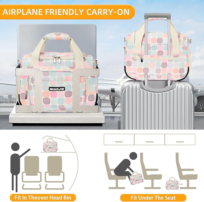 Underseat Carry On Luggage Lightweight Travel Tote Weekender Bag Overnight Duffle Bag for Travel, Travel Essentials Personal Item Travel Bag for Women, Corduroy Colorful Plaid-16Inch - Image 5