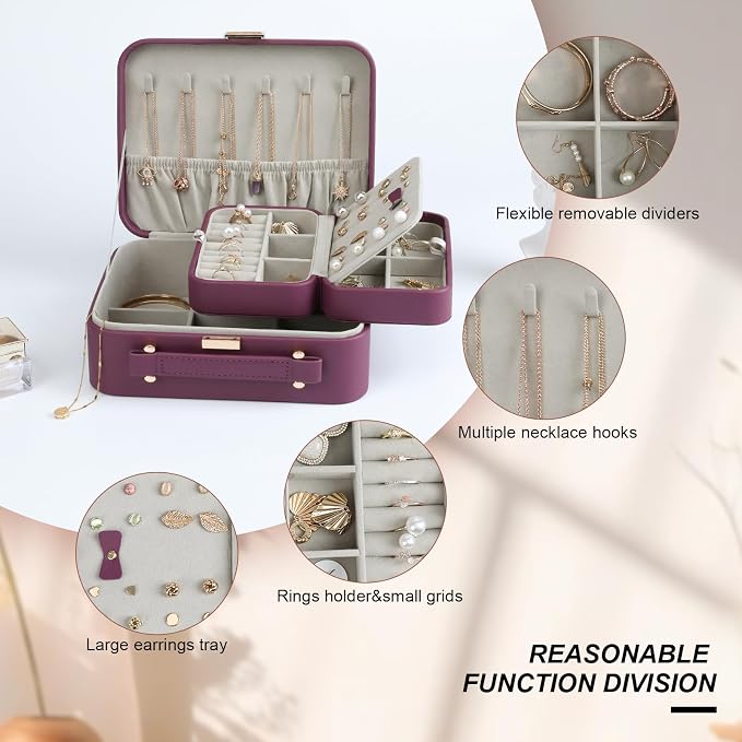 Large Jewelry Case Organizer - Travel Jewelry Box and Portable Case, Burgundy Red - Image 3