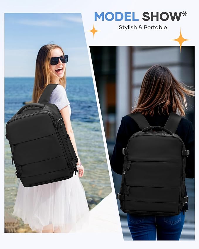 coofay Large Black Travel Backpack Carry on Flight Approved Mochila De Viaje Personal Item Backpack for Airlines Frontier Airlines Personal Item Bag Large Backpacks for Travel Backpacks for Men Women - Image 2