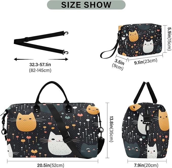 Cute Cats Flower Travel Duffle Bag Gym Yoga Carry on Bags for Men Women Weekender Bag - Image 3
