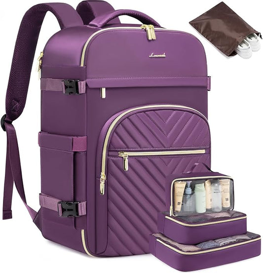 LOVEVOOK Large Travel Backpack for Women, TSA Carry on Backpack for Airplanes, 40L Personal Item Travel Bag fits 17" Laptop, Waterproof Carry on Bag Flight Approved with 4 Packing Cubes by LOVEVOOK