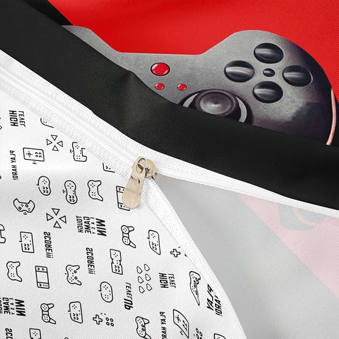 Games Duvet Cover Boys Kids Gamepad Bedding Set Video Game Controller Room Decor Comforter Cover for Teen Girls Player Modern Gamer Console Bedding,1 Duvet Cover with 2 Pillow Cases,Full,Black Red - Image 6