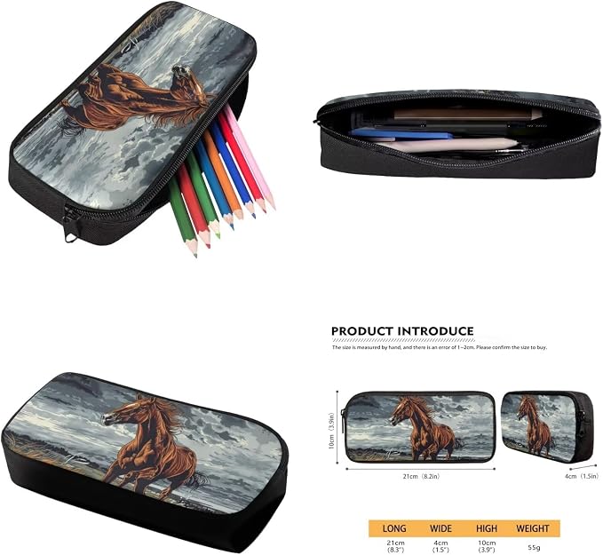 17 Inch Animal Print School Backpack And Lunch Box Set for Kids Lightweight Cloudy Sky Majestic Horse Backpack for Boys Girls School Bag with Insulated Lunchbox Pencil Case Student Bookbag - Image 6