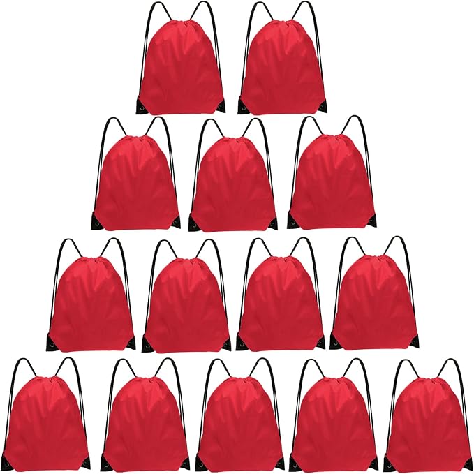 Grneric Drawstring Bags Bulk 14 Pcs Drawstring Backpack Bulk Cinch Bag Sackpack for Men Women Gym (Red) by Grneric