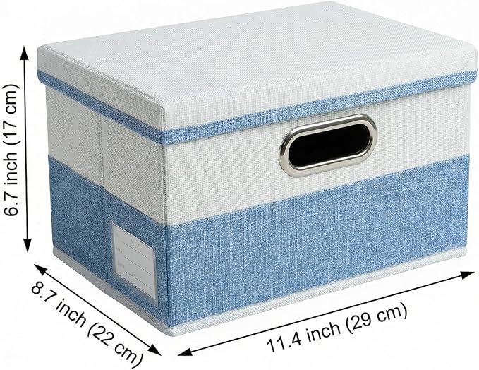 PRANDOM Storage Bins with Lids [3-Pack] Linen Fabric Foldable Storage Boxes Organizer Containers Baskets Cube with Cover for Bedroom Closet Office Blue&White（11.4X8.6X6.7 - Image 3