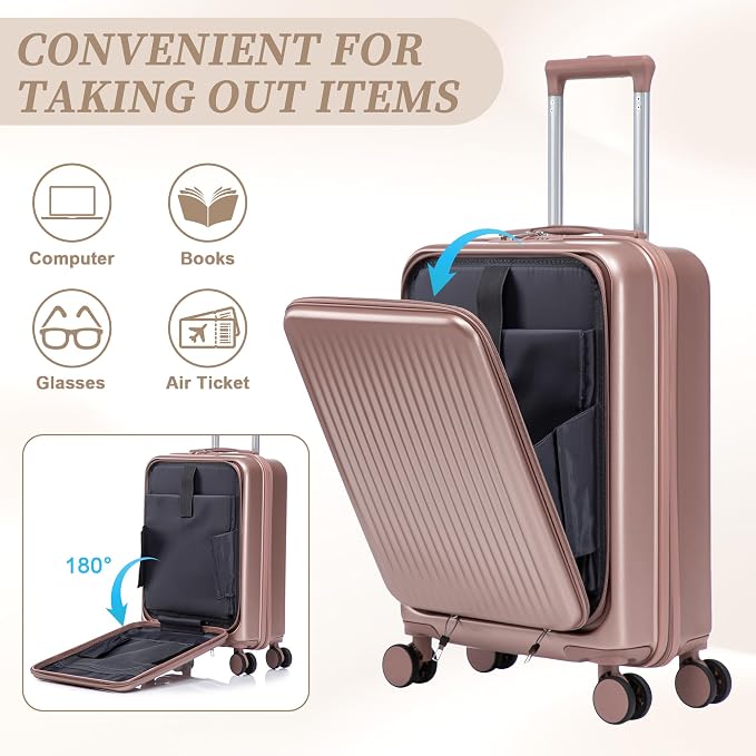 Gradient Color Suitcase 2-Piece Set, 20" Rotating Wheel Suitcase with 14" Cosmetic Case, Lightweight Durable Hardshell Luggage with 360° Spinner Wheels for Travel, Women & Girls (Champagne) - Image 3
