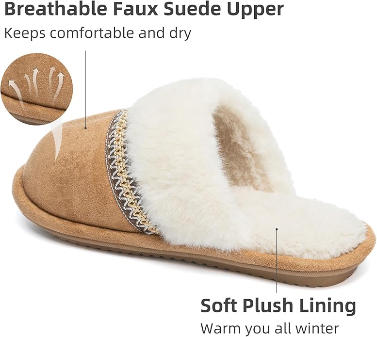 MAXTOP Womens Cozy Memory Foam Slippers Soft Warm Slip On Faux Fur House Slippers,Anti-Skid Rubber Sole,Creative Gifts for Women Mom Girlfriend