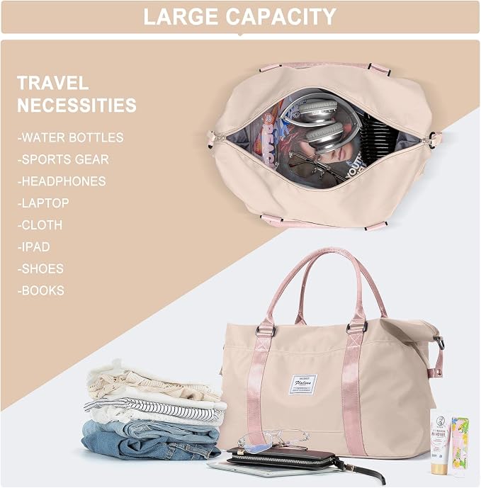 Travel Duffel Bag, Carry On Overnight Weekender Bags for Women | Travel Bag with Wet Pocket & Trolley Sleeve, For Spirit Airlines 18x14x8 Personal Item Bag - Image 3