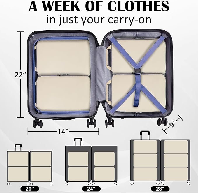 Large Compression Packing Cubes for Travel, 2 Set Compression Bags Travel Cubes for Packing Suitcase Luggage Organizer, Beige - Image 5