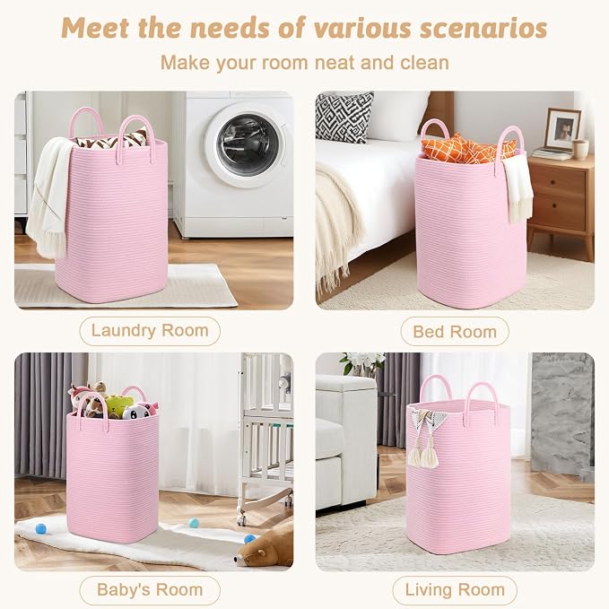 Artfeel Laundry Basket,Woven Cotton Rope Laundry Hamper,100L Versatile Storage for Dirty Clothes,Baby Toys,and Blankets in Bathroom, Nursery,and Living Room - Image 5